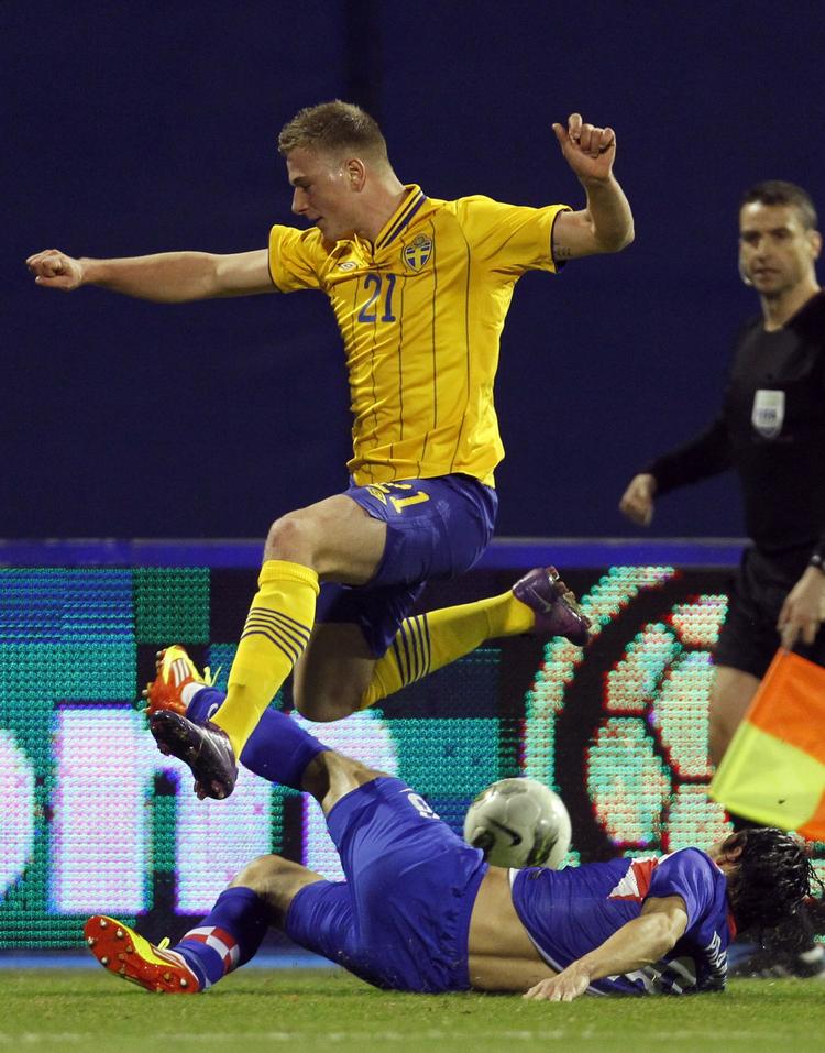 mobbeoffer. John Guidetti i de svenske farver i en venskabskamp mod Kroatien 29. februar i år. 