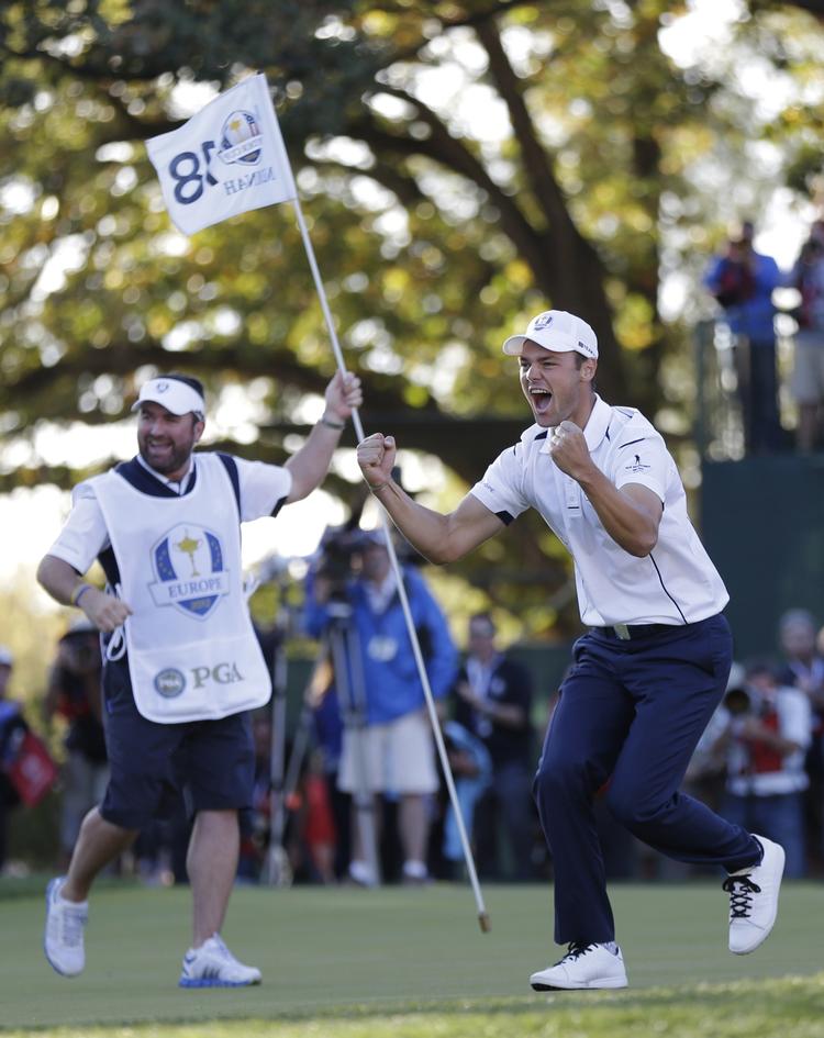 afgørelsen. Et putt på 18. hul fra Martin Kaymer sikrede Europas triumf i Ryder Cup. 