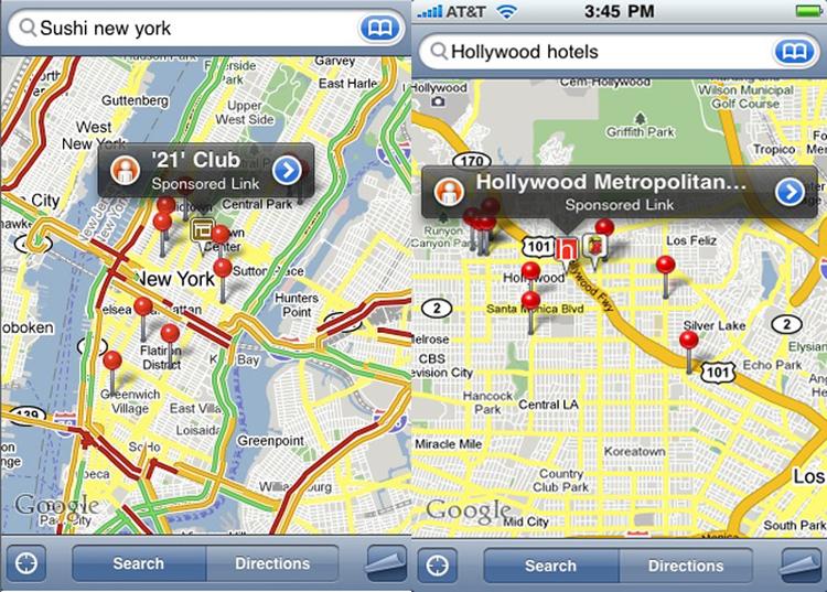 KORTSTRID. Søgeresultater oven på et kort er et velkendt fænomen på smartphones. Men måske er det Microsoft, der ejer retten til teknologien, som Google f.eks. benytter i Google Maps (bill.) 