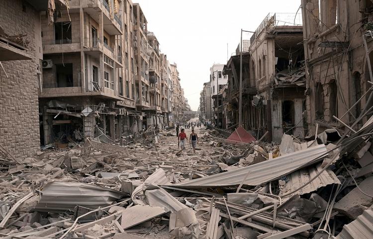 Borgerkrig. Ødelæggelserne i Syrien er massive. Her ses en gade i Aleppo. 