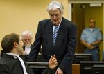 AFVISENDE. Radovan Karadzic afviser alle anklagerne mod ham om folkedrab, krigsforbrydelser og forbrydelser mod menneskeheden. 