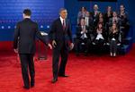 Spænding. Præsident Obama følte sig tydeligvis mest tilpas under aftenens debat, siger iagttagere. 