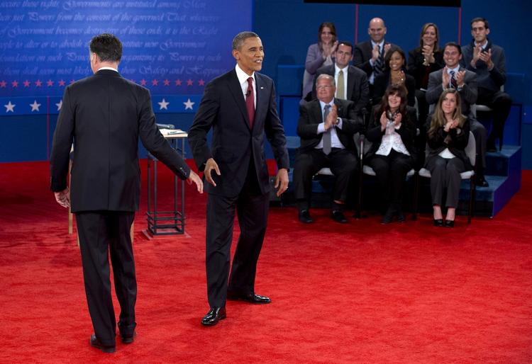 Spænding. Præsident Obama følte sig tydeligvis mest tilpas under aftenens debat, siger iagttagere. 