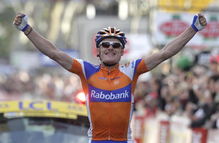 ude. Spanske Luis Leon Sanchez vinder 6. etape af Paris-Nice 9. marts 2012. 