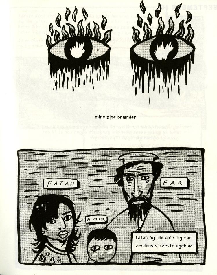 Langtbortistan. Den 15-årige  hovedperson er kommet alene til Andeby, mens hans familie stadig er i Langtbortistan, skriver Kim Fupz Aakeson. Tegning: Rasmus Bregnhøj 