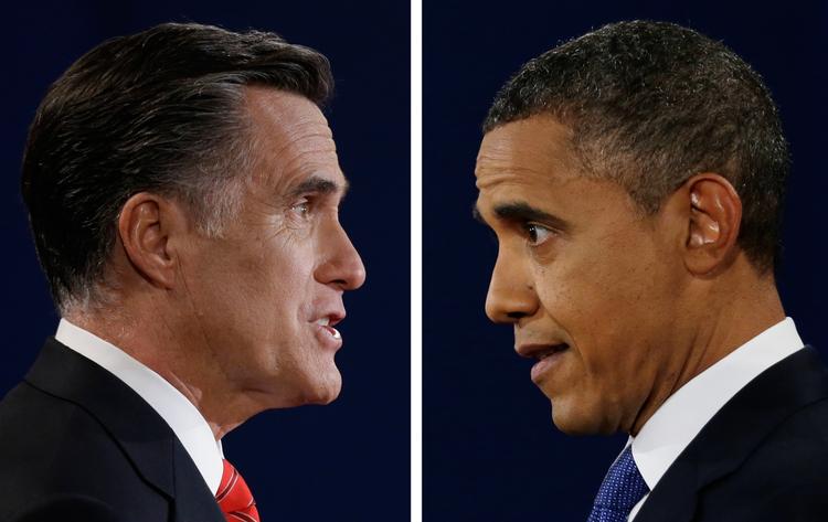 Duel. Udfordrer Mitt Romney (t.v.) og præsident Barack Obama mødtes i nat for tredje og sidste gang til direkte tv-debat i Florida. Her ses de under første debat i Denver. 