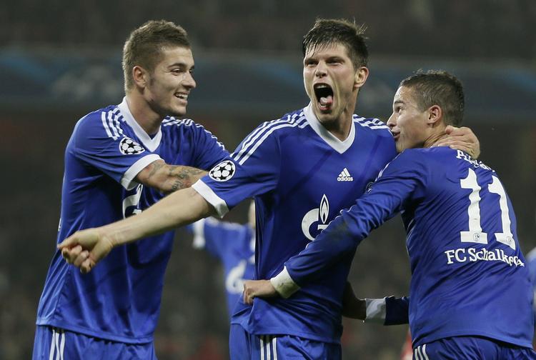 MÅLSCORERE. Det blev 0-1 ved Klaas-Jan Huntelaar (i midten) og 0-2 ved Ibrahim Afellay (th.). 