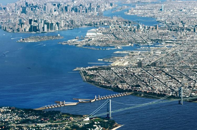 SLUSEFORSLAG. Sådan kan en stormflodssluse komme til at se ud. Forslaget er udarbejdet af et hollandsk ingeniørfirma og skal sammen med to andre, mindre sluser standse flodbølger, inden de når Manhattan. 