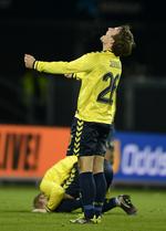 frustration. Brøndbys situation lader sig tydeligt aflæse af reaktionerne fra Mike Jensen og Simon Makienok. 