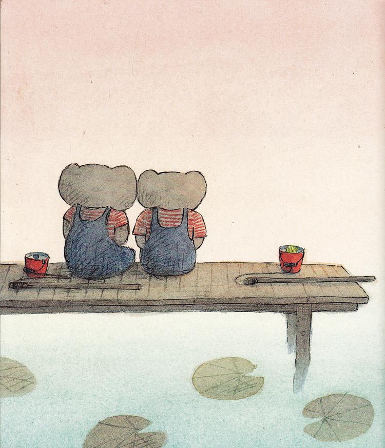 Elefantisk. Store følelser i store kroppe - her fredelige. Fra Ida Jessens 'Da Carl blev rasende'.  Tegning: Hanne Bartholin 