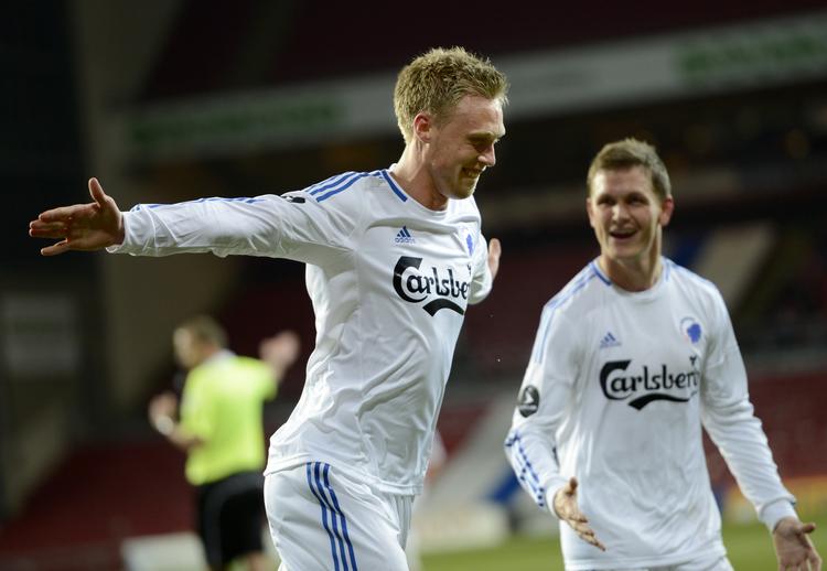 Mål. Nicolai Jørgensen scorede to mål for FCK i aftenens kamp mod AaB. 
