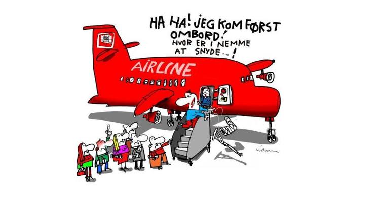 SNYDETAMP. I Stansted-lufthavnen nord for London er forespørgsler på kørestole steget med cirka 10 procent i det seneste år. TEGNING: Jørn Villumsen 