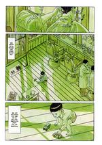 Lysegrønt. Håbets farve. En dejlig  forårseftermiddag. En lun og solbeskinnet plet. Det mest fredfyldte minde fra Yoichis barndom. Tegning fra bogen 