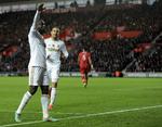 uafgjort. Swansea Citys Nathan Dyer (tv) har scoret det udlignende mål mod Southampton i sidste weekends opgør. 