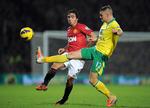 1-0. Det var Anthony Pilkington (th.) der headede Norwich til sejr over Manchester United. 