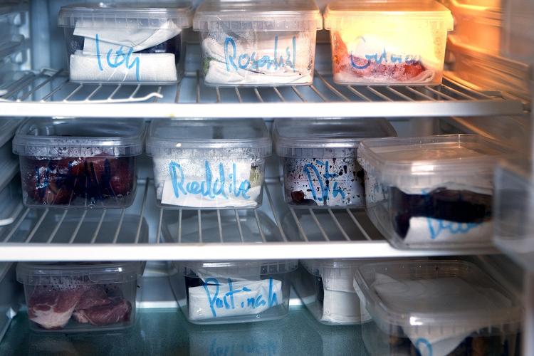 Nemt. Beskriv indholdet af bøtterne med afvaskelig tusch, så de nemt kan findes i køleskabet. 