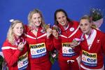 MEDALJEREGN. EM sluttede med Danmarks medalje nummer 12, da Pernille Blume, Jeanette Ottesen, Rikke Møller Pedersen og Kristina Thomsen vandt 4x50 meter medley. 