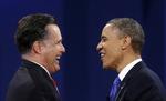 Madklubben. Tidligere præsidentkandidat Mitt Romney mødes i morgen til frokost med sin modstander fra valgkampen, præsident Barack Obama. Her ses de to ved valgkampens tredje tv-debat 22. oktober i Florida. 