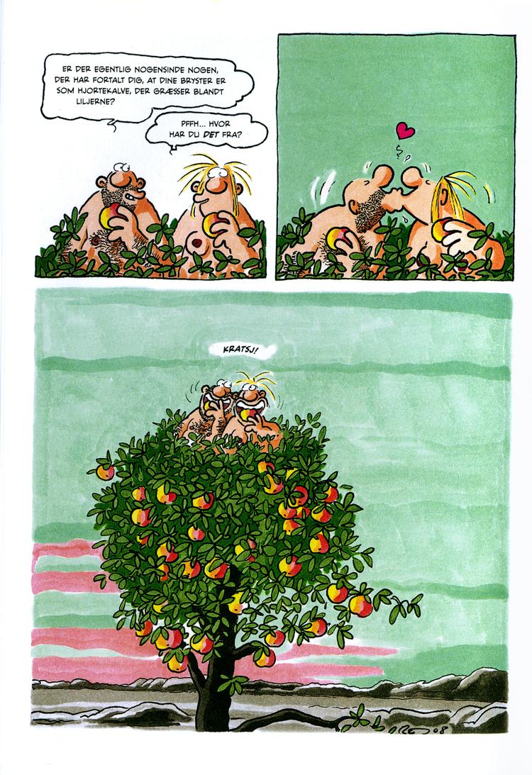 tro? Ralf König  byder på en elegant  diskussion om skaberværk eller evolution, som den  udfolder sig  i Edens have. 