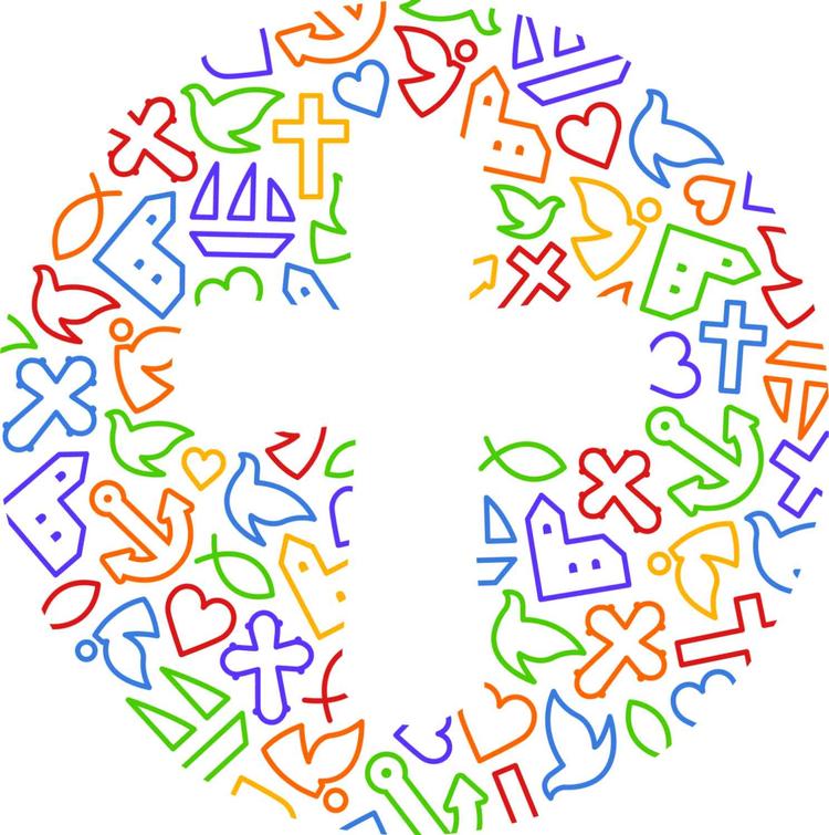 Nøglehul til mysteriet. Folkekirkens logo består af et mylder af små piktogrammer, hver især symboler på f.eks. håb, Kristus og kærlighed, tilsammen et udtryk for kirkens mangfoldighed, mens det tomme Dagmarkors i midten er symbol på den fælles tro og mysteriet. Cirklen er inspireret af døbefonden. 