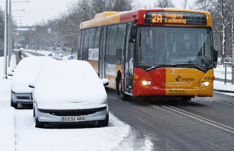 Sne. Vinteren er kommet til Danmark. Her er det snevejr i Brønshøj og ved Utterslevmose. 