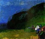 natur. Det er Sven Havsteen-Mikkelsens koloristiske naturbilleder, der vil leve længst. Som hans maleri 'Beiniswörð. Menneskehuse på den yderste rand'. 