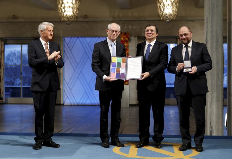 PRIS. Ved en storslået ceremoni modtog EU i dag Nobels Fredspris. 