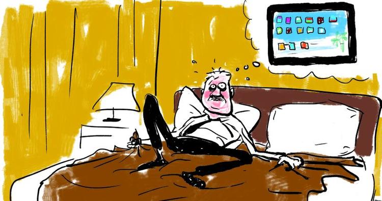 AFVÆNNING. Ny trend i hotelbranchen tilbyder kunder at slippe for mobiler, mails og alt det andet stressende gear. TEGNING: Mette Dreyer 