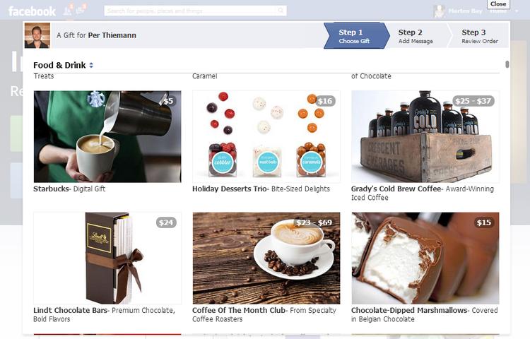 FYSISK. Før i tiden kunne man sende en virtuel gave til hinanden på Facebook. Men nu kan man også sende alt fra blomster til vin i den virkelige verden (Foto: Screendump). 