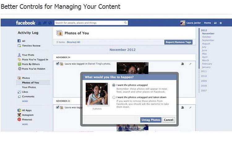 Untag. I fremtiden kan du med få klik fjerne dit navn fra adskillige billeder på én gang. 