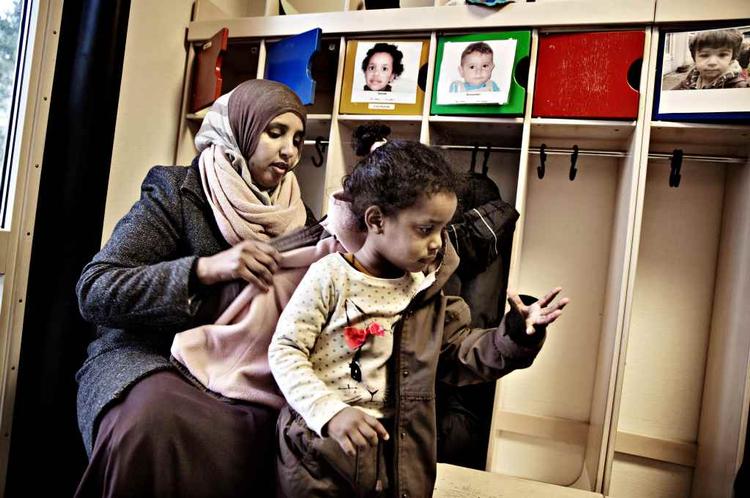 Vinterklar. Moona og hendes yngste barn. 