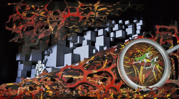 Krible-krable. Menneskene  er firkantede, men naturen kribler og  krabler af organisk liv i alle mulige  størrelser og former i Es Devlins  spektakulære scenografi i Operaen. 