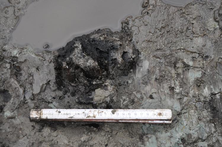 Stolpe. Det er fire stolper som denne, der gør, at arkæologerne kan bekræfte, at Harald Blåtand havde en borg i Jelling. 