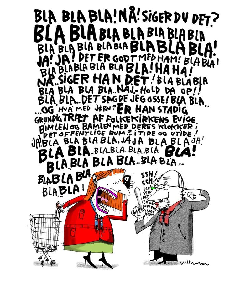 støj. Det er ufattelige opgør, der finder sted midt i det offentlige rum. Tegning: Jørgen Villumsen 