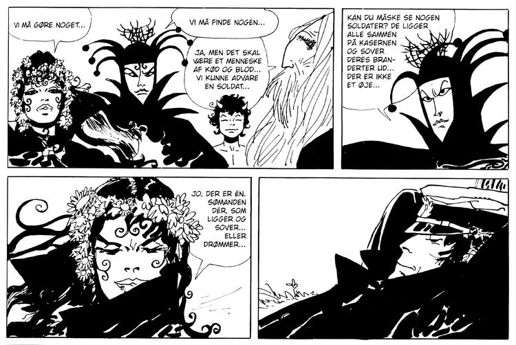 Eneren. I 'En midvintermorgens drøm' bliver Corto Maltese valgt til at standse tyskerne i deres forsøg på at erobre gammelt keltisk land.  Tegning: Hugo Pratt 