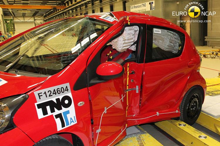 Crash. Tre populære mikrobiler fra Citroën, Peugeot og Toyota har været gennem ny sikkerhedstest. FDM fraråder, at man køber bilerne. 
