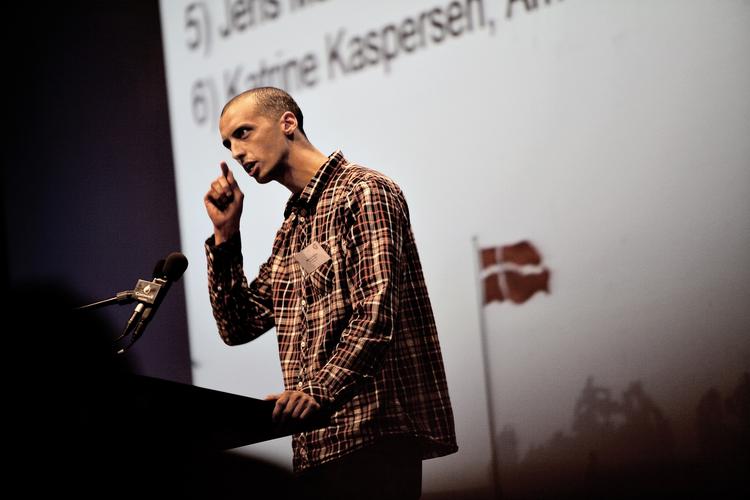 Opråb. Mattias Tesfaye har aldrig været bleg for at sige sin mening. Her er han på talerstolen ved SF's landsmøde tidligere i år. 