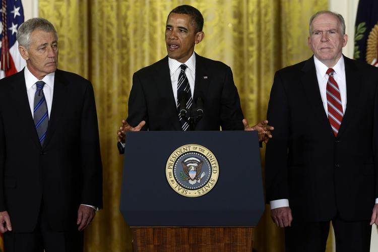 Udnævelser. USA's præsident, Barack Obama, har udnævnt  Chuck Hagel (tv.) til forsvarsminister og John Brennan (th.) som ny leder for efterretningstjenesten CIA. 
