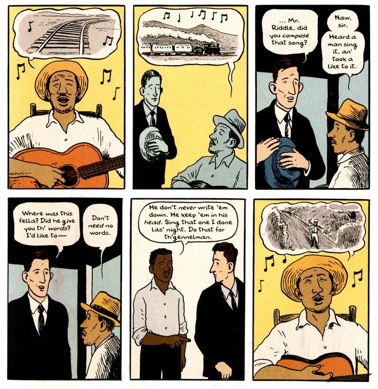 Sangskat. På sine rejser rundt i USA som sælger opsøgte Alvin Pleasant Carter - kaldet A.P. - folk, som sang de gamle overleverede sange. Her møder han i tegneren David Laskys streg sin senere samarbejdspartner, bluesguitaristen Lesley Riddle. 