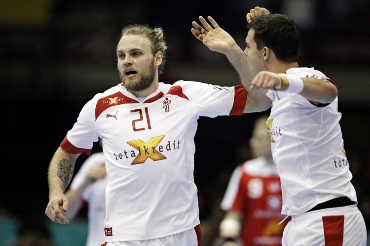 Verdensklasse. Henrik Møllgaard (t.v.)  scorede fem gange mod Island. 