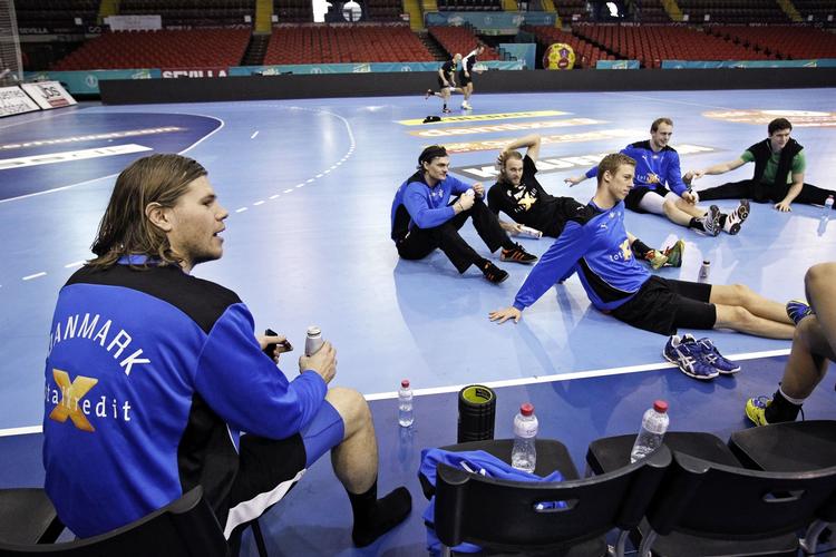 Træning. Mikkel Hansen og co. i VM-hallen i Sevilla torsdag eftermiddag. 
