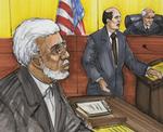 Straf. Den terrordømte Tahawwur Hussain Rana er her portrætteret ved retten i Chicago, da han blev dømt skyldig 7. juni 2011. I dag modtog han strafudmålingen. 