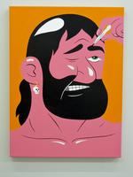 sin egen. Malerierne 'A real man' og 'Tropical Winter' (nedenfor), begge fra 2012,  viser HuskMitNavns særegne ømhed  og humor og tilføjer en ekstra dimension til den popkunst, der ligger som en  fjern inspiration. 
