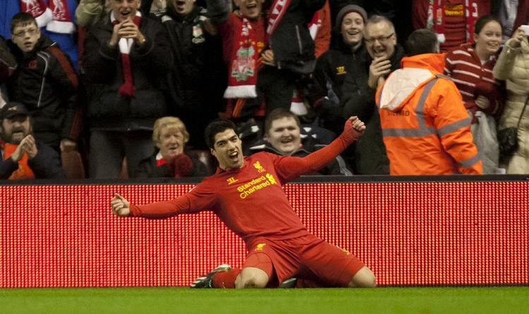 Måååål. Luis Suarez bidrog med en enklet scoring i lørdagens 5-0-sejr over Norwich. Han er nu oppe på i alt 21 scoringer i indeværende sæson. 16 af målene er kommet i Premier League. 