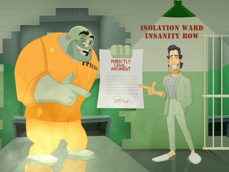 Overdrev. Devils Attorney er tyk firsersatire i sit herlige tegnefilmsunivers med skæve karakterer og væg til væg tandpastasmil leveret af vor kære McMann. 