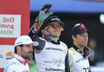 overraskelse. Ted Ligety (midt) vandt guld ved VM foran franskmanden Gauthier de Tessieres (tv) og Norges Aksel Lund Svindal. 