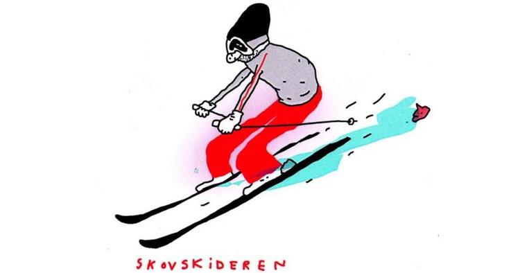 Skistilling. Åh, nej. Bare det ikke ser sådan ud, når jeg står på ski. TEGNING: Phillip Ytournel 