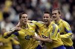 Fortid. Daniel Agger, Martin Retov og Per Nielsen jubler over en scoring i 5-0-sejren over rivalerne fra FCK tilbage i 2005. 