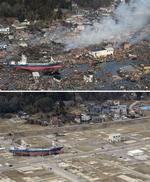 Kesennuma 12. marts 2011 og 4. marts 2013. 