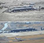 Sendai-lufthavnen i Natori 11. marts 2011 og 4. marts 2013. 